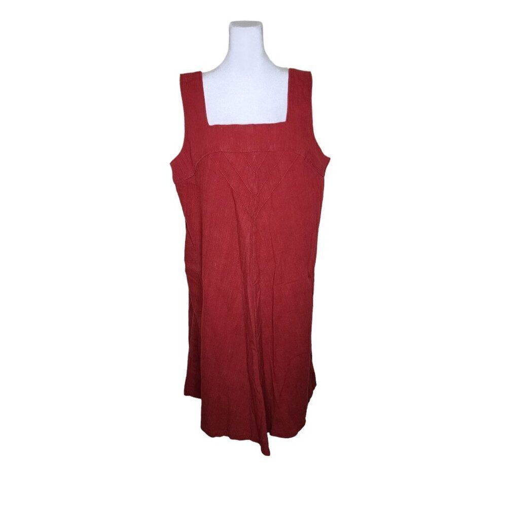 Vintage 70s Sleeveless Pinafore Jumper Dress Womens Size 2XL Rust Red Pockets
